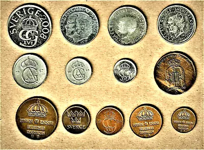 Sweden13 Coins W/ 5 Kr Thru 1 Ore Coin W/ 1878 5 Ore E.F.+ 2009 Commemorative • $10.95