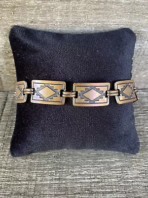 Vintage Native American Signed Copper Panel Link Bracelet Aztec Design 7.5  • $16.71