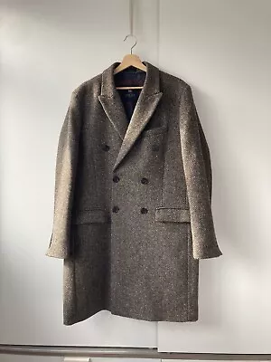 Magee Donegal Tweed Overcoat Brown Men’s Size 44R Wool Arranmore DB Herringbone • £230