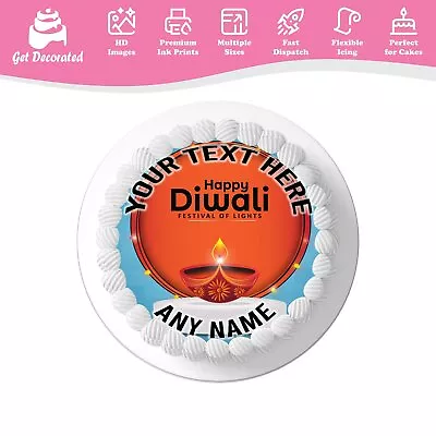 Happy Diwali Festival Personalised Cake Icing Topper Edible Cupcake Decoration • £3.99