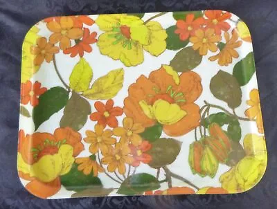 Orange Yellow Flowers 18  X 14  Serving Tray Fiberglass MCM Vintage • $45