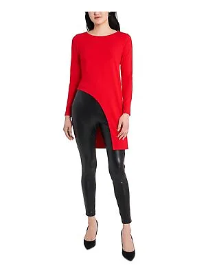 VINCE CAMUTO Womens Red Darted Asymmetrical Long Sleeve Round Neck Tunic Top M • $12.99