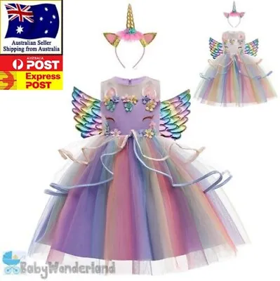 $42.95 • Buy Girls Unicorn Dress Up Fairytale Book Week Birthday Costume Headband Wings 2-12Y