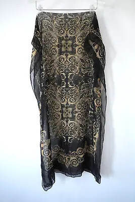 VERSACE Black & Gold 100% Silk Hand-rolled Scarf 6x2 Ft Italy Made Old Money Lux • $120