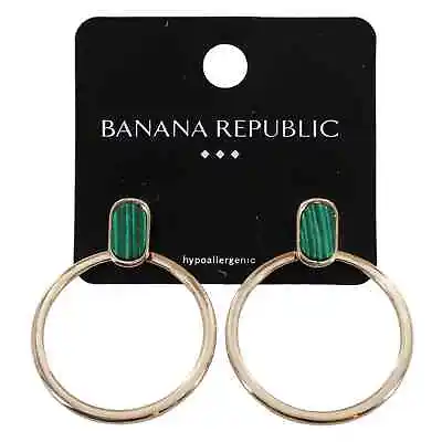 Banana Republic Gold Front Hoop Earrings With Green Malachite Stones #BRE7 • $9.99