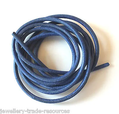 DARK BLUE 100% NATURAL 2mm LEATHER CORD THONG THREAD NECKLACE & JEWELLERY • £2.40