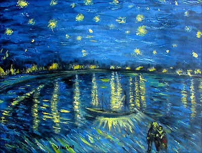 Van Gogh Starry NIght Over The Rhone Repro Hand Painted Oil Painting 12x16in • $58.95