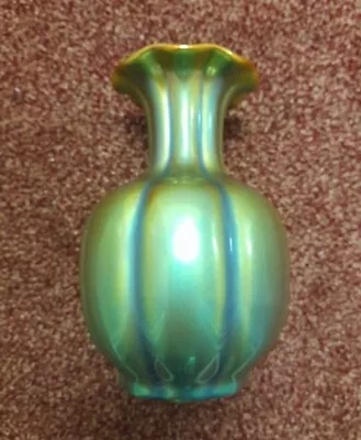 Zsolnay Iridescent Porcelain Vase Hungary Green Mid Century Art Deco • £125