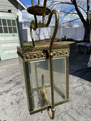 Antique Vintage Victorian Brass Combo Gas & Electric Pendant Light Fixture • $200