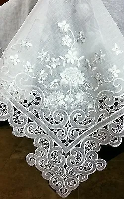 White 70x70  Square Silver Embroidery Fabric Tablecloth Napkins Wedding Bridal • $45