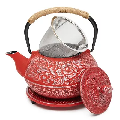 27 Oz Red Japanese Cast Iron Teapot Set With Handle Infuser Trivet 800 Ml • $24.99