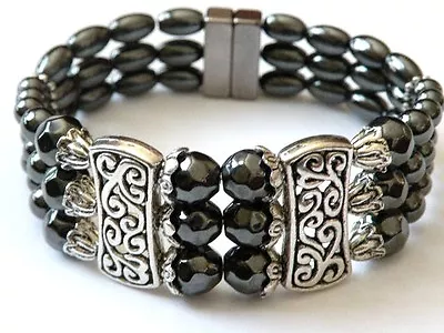 $51.29 • Buy Magnetic Hematite Tibetan Silver Bracelet 3 Row Magnetic Clasp 