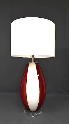 Retro Italian Blown Art Glass Teo Table Lamp Red & White Gold Aventurine MCM • $349