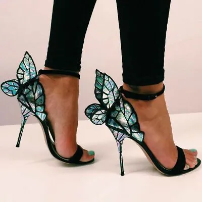 Sexy Womens Stilettos High Heel Shoes Laser Ankle Strap Buckle Butterfly Sandals • £91.19