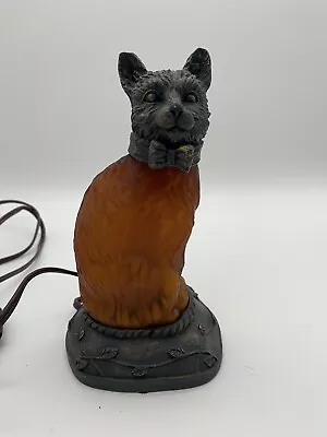 Vintage Tin Chi Cat Tiffany Style Table Accent Lamp Night Light Amber Glass • $59