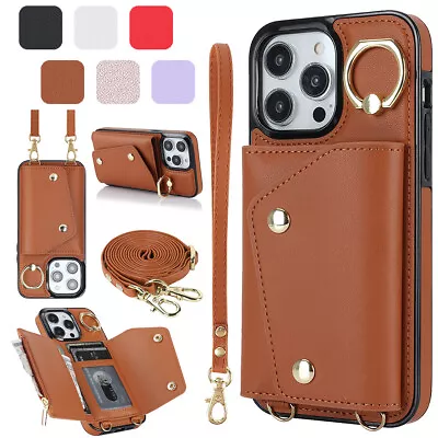 Leather Strap Case Wallet Ring Cover For IPhone 14 13 12 11 Pro Max XR XS 8 Plus • $19.13