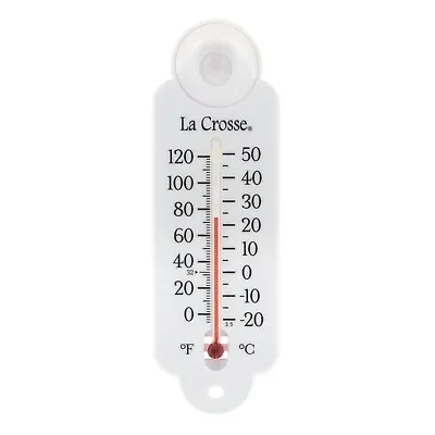 204-111 La Crosse 4  Indoor/Outdoor Small Tube Window Thermometer - White • $6.95