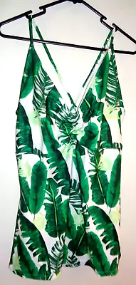  Zaful  Green & White Leaf Patterned Tankini Swimwear Top Size 16 BNWT • $15