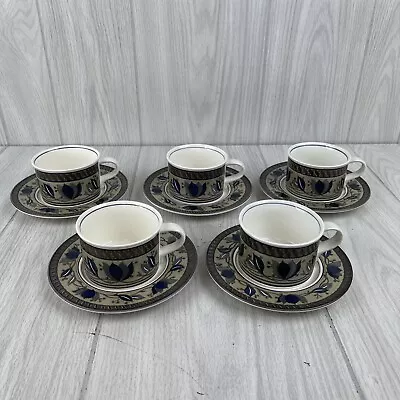 Set Of 5 MIKASA Intaglio CAC01 Arabella 6 Oz Coffee Tea Cup Mug And 7  Saucer • $16.70