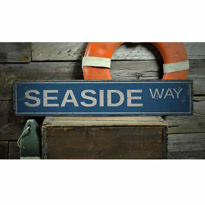 $54 • Buy Seaside Way Vintage Distressed Sign, Personalized Wood Sign