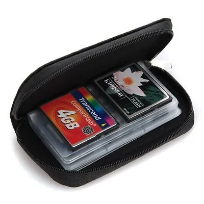Black Small Zip Up 18 X SD 4 X CF Memory Card Holder Protector Pouch Bag Case • £2.95