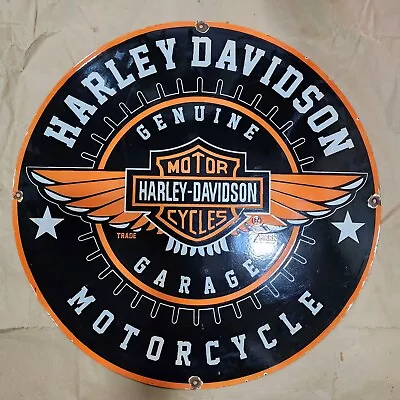 Harley Garage Porcelain Enamel Sign 30 Inches Round • $100