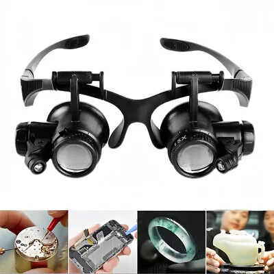 Watch Repair Magnify Glasses Illuminated 10X-25X LED Portable Magnifying Headset • $11.93