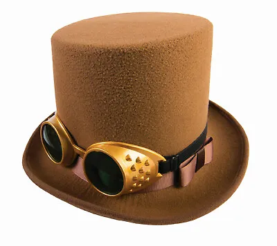 Steampunk Brown Top Hat With Gold Goggles • $17.99
