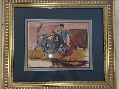 Vintage Original Matador & Bull Frame Watercolor Painting Signed • $70