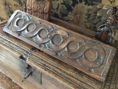 £85 • Buy Fine English Antique 17th C. Guilloche Carved Oak Panel Fragment 438x110x13 Mm