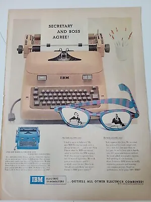 1955 Pink IBM Typewriter Secretary Eyelasses And Boss Agree Vintage Ad • $9.99