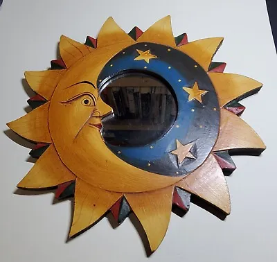 VINTAGE CELESTIAL HAND PAINTED MOON AND STARS MIRROR  12in • $27.99