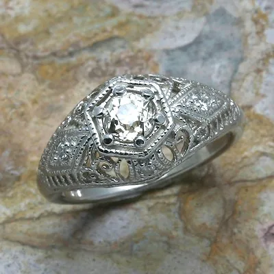 Vintage Miners Cut Diamond Ring 14k White Gold Filigree Engagement 1/2 Carat • $1799.99