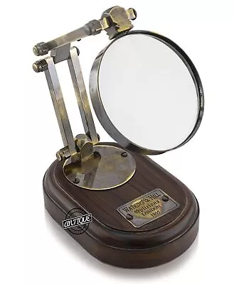 Vintage Desk Magnifying Glass On Wooden Base Reading Lens Magnifier Home Decor G • $49.09