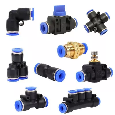 6 8 10 12mm Pneumatic Push In Fitting Air Valve Water Pipe Hose Joiner Connector • $4.94