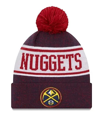 New Era Cap Men's NBA Denver Nuggets Team Banner Winter Knit Pom Bobble Hat • £28