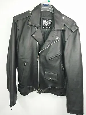 GENUINE LEATHER Brand Biker Motorcycle Jacket Size 46 Men/Women Black Zipper • $75