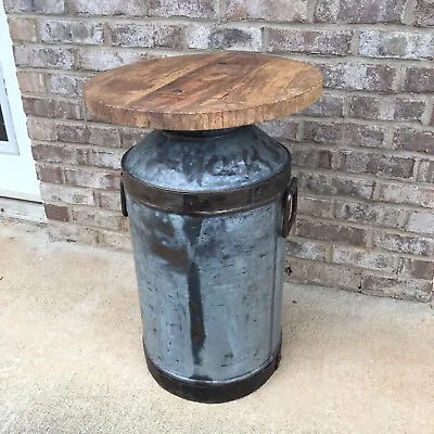 Rustic Antique Milk Can Round Table Reclaimed Wood Primitive Unique Man Cave Art • $198.95