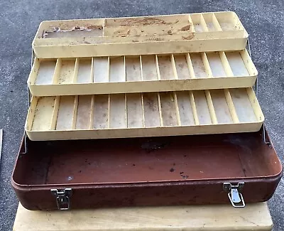 Vintage Rustic Steel Fishing Tackle Box Tool Box 18-1/2” 3 Tray • $16