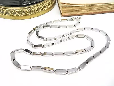 Vintage Signed Monet Silver Tone Rectangle Link Mod Chain Necklace SS12 • $17.84