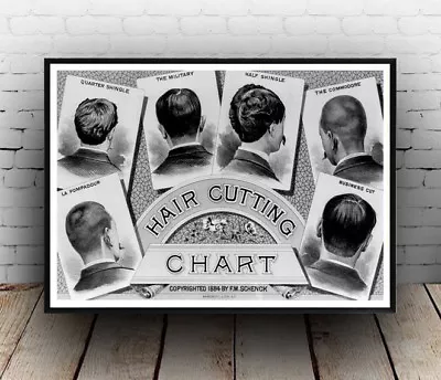 Hair Cutting Chart Vintage Barber Shop Advert Reproduction Poster Wall Art. • £5.09