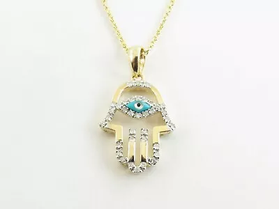 Hamsa Hand OF God Evil Eye Diamond Necklace 14k Yellow Gold 16  18  20   • £330.58