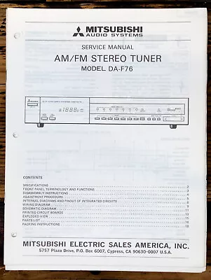 Mitsubishi DA-F76 Tuner Service Manual *Original* #1 • $14.97