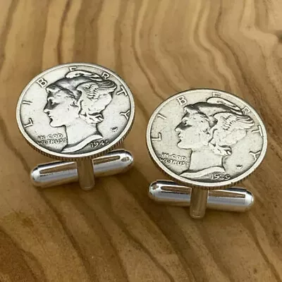 $14.99 • Buy New Cufflinks W/ Vintage 90% 900 Silver Mercury Dime Coin 10 Cents Money