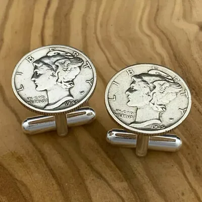 New Cufflinks W/ Vintage 90% 900 Silver Mercury Dime Coin 10 Cents Money • $15.99