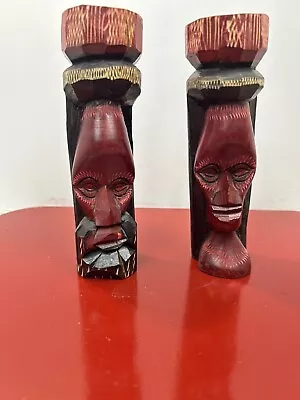Wooden Carved Totem Jamaican Figures Statue Carving Handcrafted Vintage Wood • $22.88