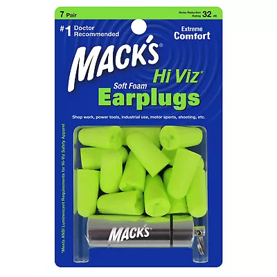 Macks Hi Viz Soft Foam Earplugs 7 Pair's With Travel Case NRR32 • £8.95