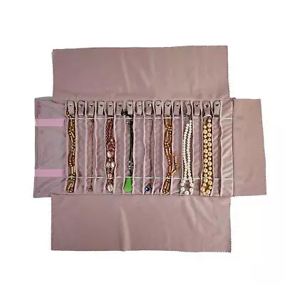 Jewelry Roll Bag Velvet Secure Necklace Travel Storage Bag Roll Up Organizer • $26.22