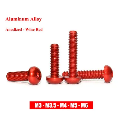 M3-M6 Aluminum Alloy Socket Cap Screw Button Head Allen Bolt Anodized - Wine Red • $3.69