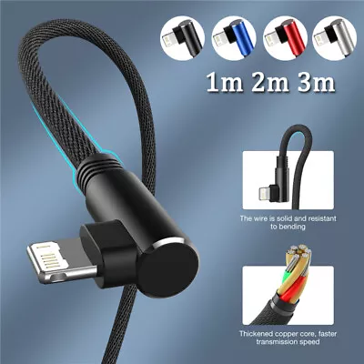 $8.39 • Buy 90° Fast Charge Charger Cable For IPhone 11 12 13 Pro 8 7 6 1M 2M 3M Extra Long